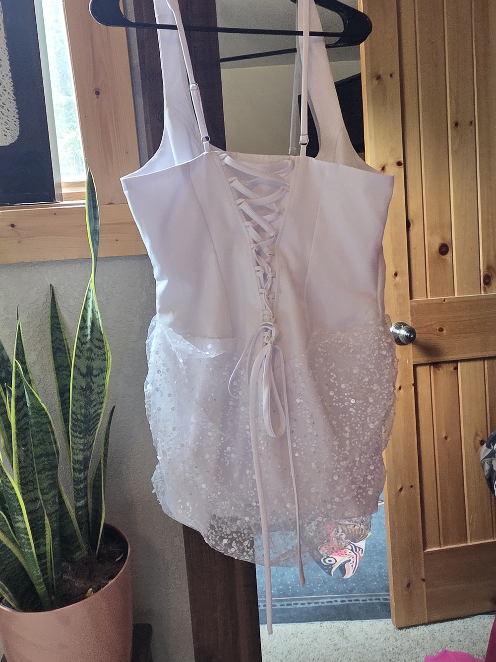 Women’s White Lace-Up Sequin Mini Dress